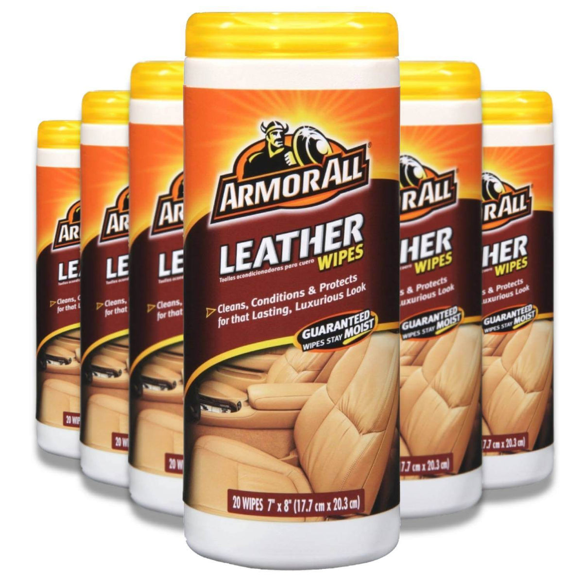Armor All Leather Wipes, 7in x 8in, 2 Count Per Package, Vending Pack of 100