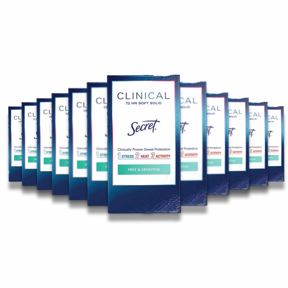 Secret - Clinical Strength Soft Solid Antiperspirant & Deodorant, Free & Sensitive 1.6 Oz - 12 Pack