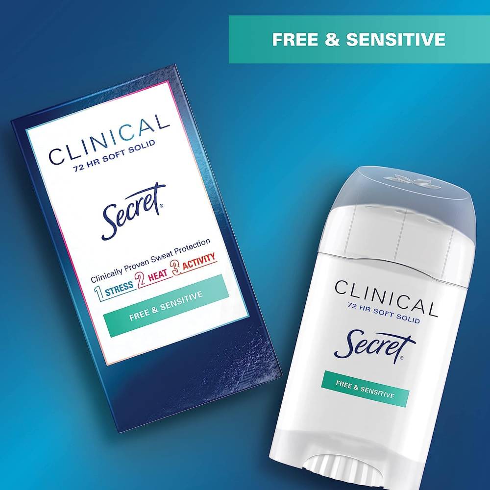 Secret - Clinical Strength Soft Solid Antiperspirant & Deodorant, Free & Sensitive 1.6 Oz - 12 Pack