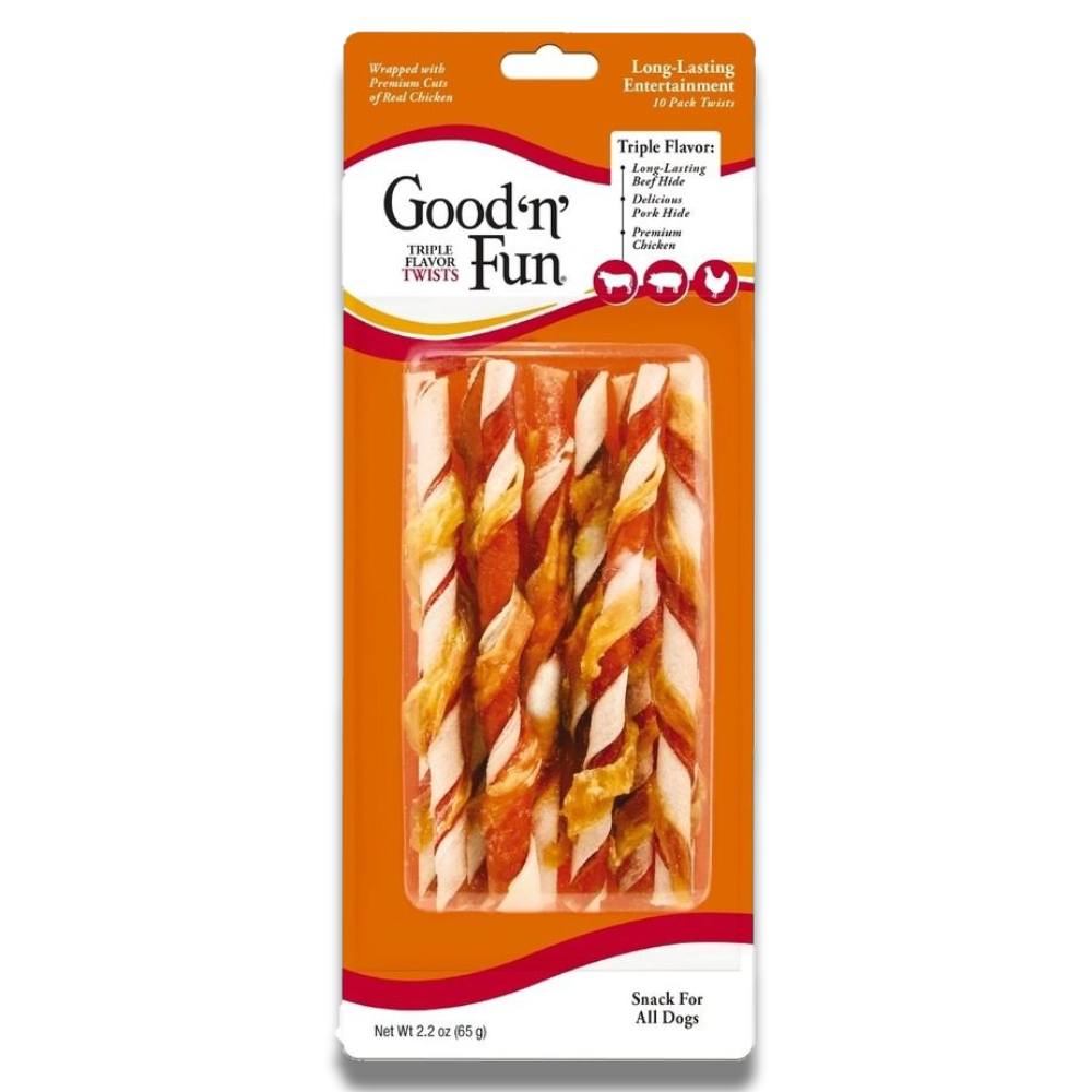 Good 'n' Fun Triple Flavor Twists - Real Meat with Rawhide, 17.2 Oz - 48 Pack Contarmarket