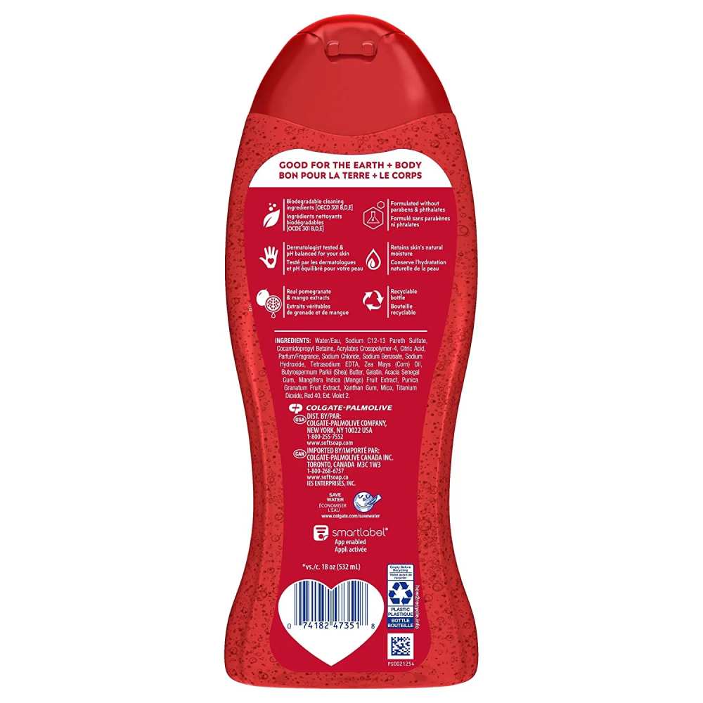 Softsoap - Body Wash, Moisturizing Pomegranate and Mango Spritz Scent - 20 Oz - 4 Pack