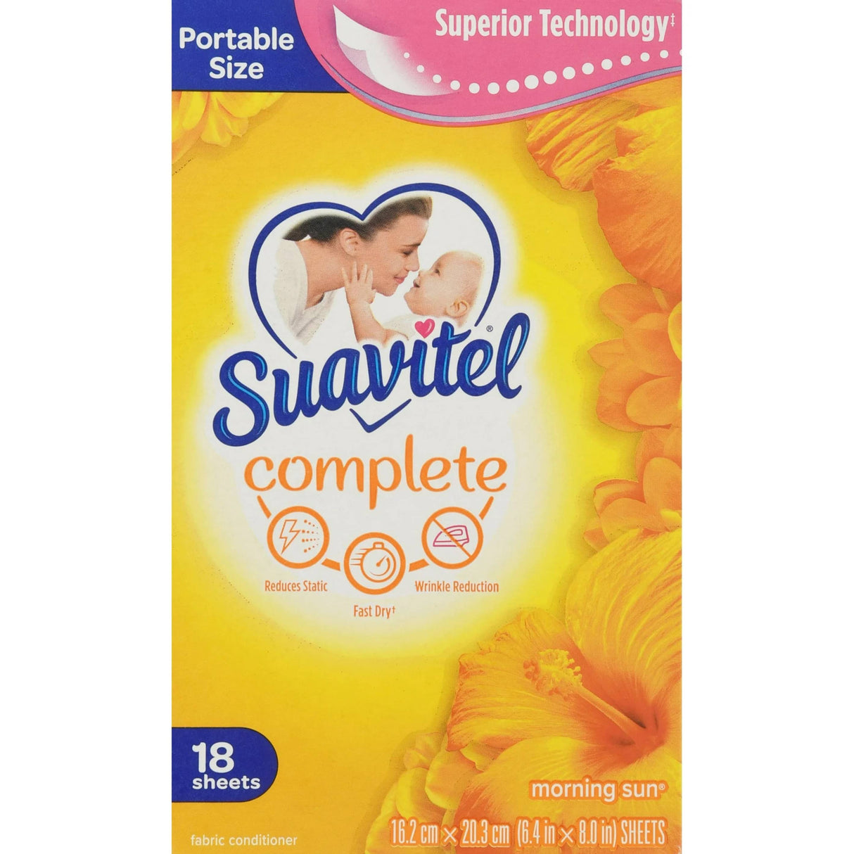 Suavitel - Fabric Conditioner, Morning Sun, Portable Size - 18 Sheets - 15 Pack