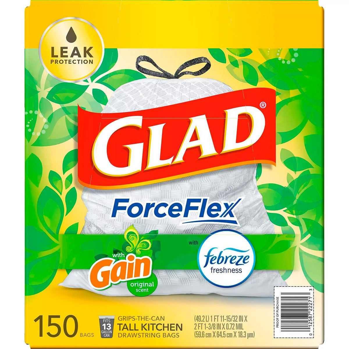 Glad ForceFlex with Febreze Gain Original Scent Tall Kitchen Drawstring Trash  Bags, 40 ct - Gerbes Super Markets
