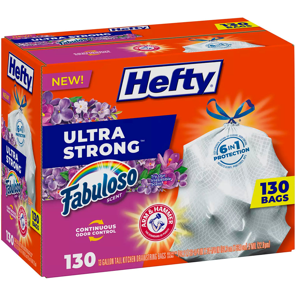 Hefty Ultra Strong 13-Gallon Kitchen Drawstring Trash Bags, Fabuloso Scent - 130 Ct (6750516969628)