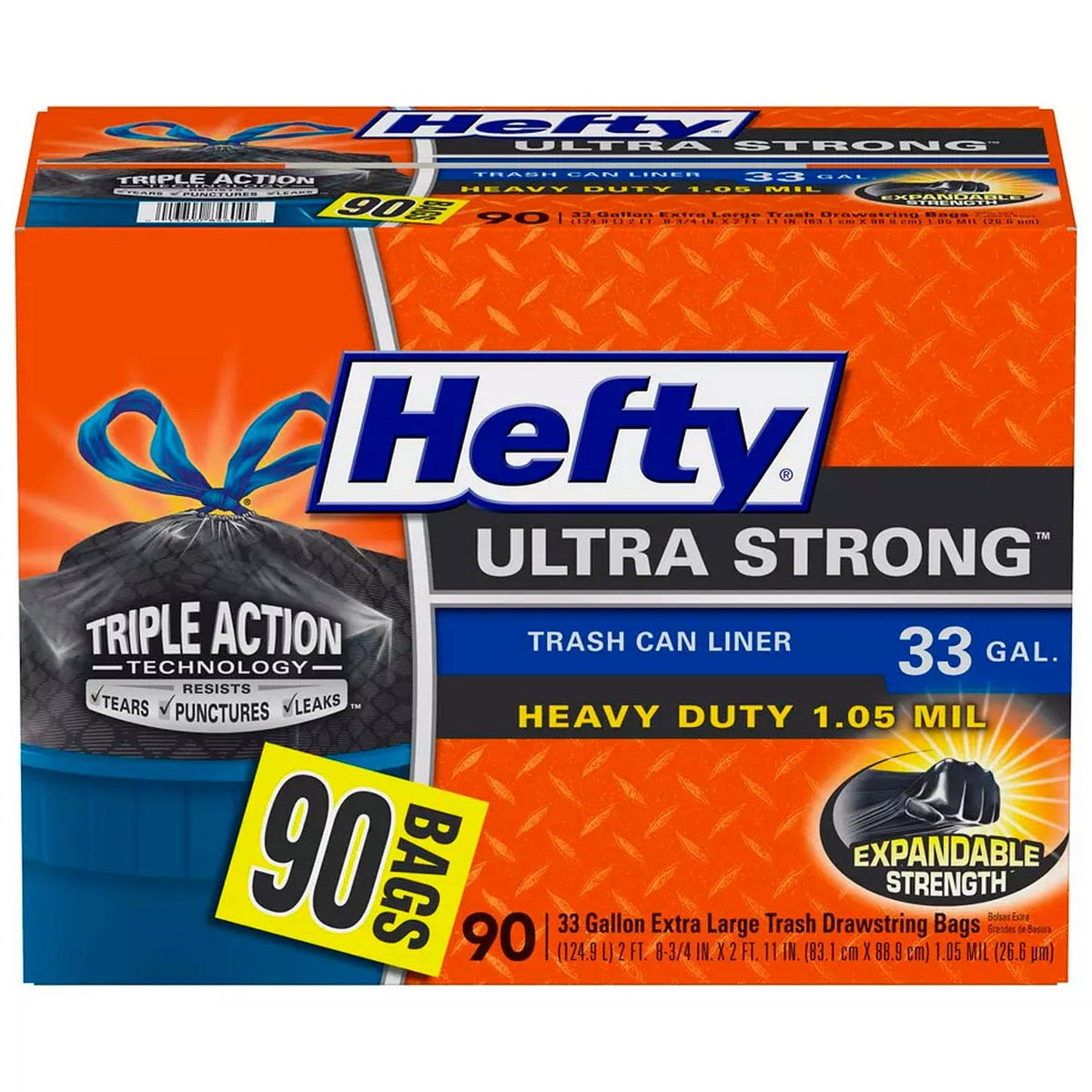 Hefty Strong Drawstring Bags, Extra Large, 33 Gallon - 40 bags