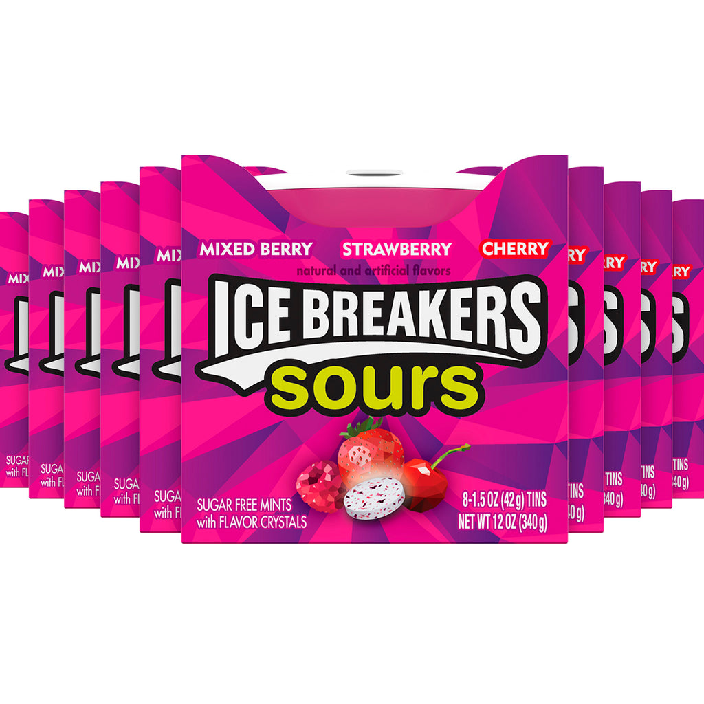 Ice Breakers Sours Sugar Free Mints, Mixed Berry, Strawberry, Cherry - 10 Pack - 8 Ct Each (6995399901340)