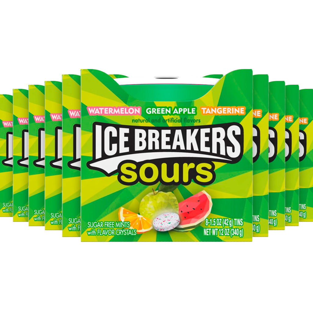 Ice Breakers Sours Sugar Free Mints, Watermelon, Green Apple, Tangerine - Wholesale - 10 Pack - 8 Ct Each (6995463078044)