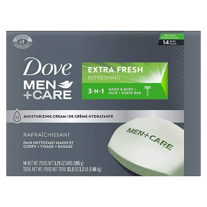 Dove Men+Care Body and Face Bar Soap Extra Fresh - 3.75 Oz - 14 Ct Contarmarket