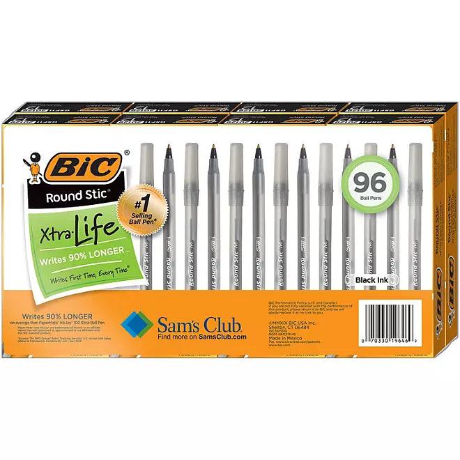 BIC Round Stic Xtra Life, Medium Point, 96 ct., Black