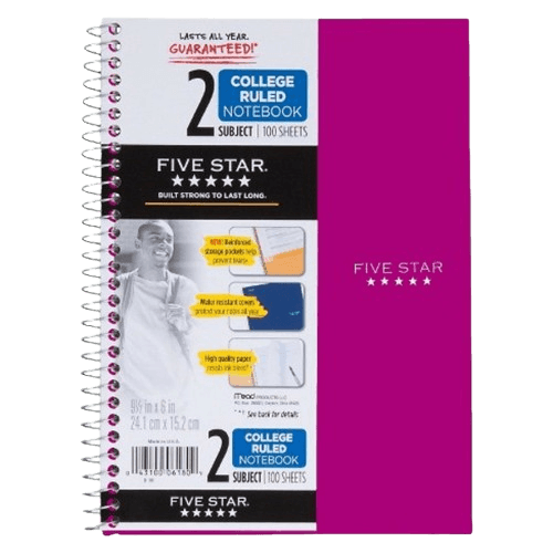 Mead Five Star Spiral Notebooks College Ruled 2 Subject 120 Sheets 12 Pack Contarmarket