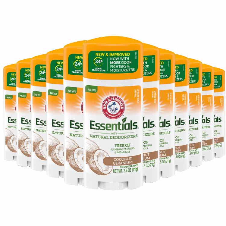 Arm & Hammer Essentials Natural Deodorant Coconut Geranium - 2.5 oz  - 12 Pack