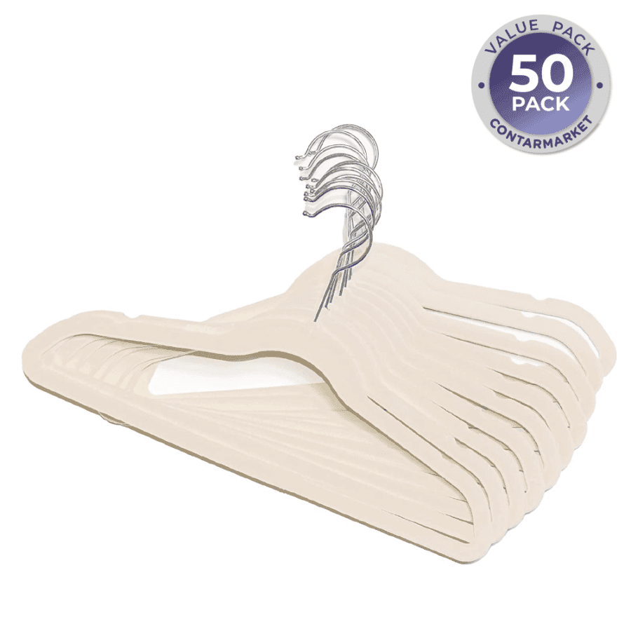 Velvet Adults Clothes Hangers. Non Slip with 360 Degrees Swivel Hook - 50 CT. - Beige