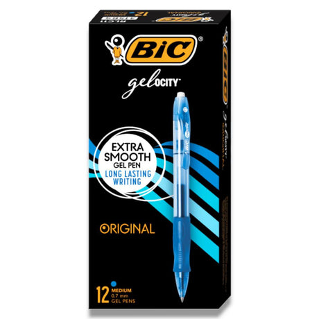 BIC Gel-ocity Retractable Gel Pen, Blue Ink, 0.7mm Medium Tip, 12 Count Contarmarket