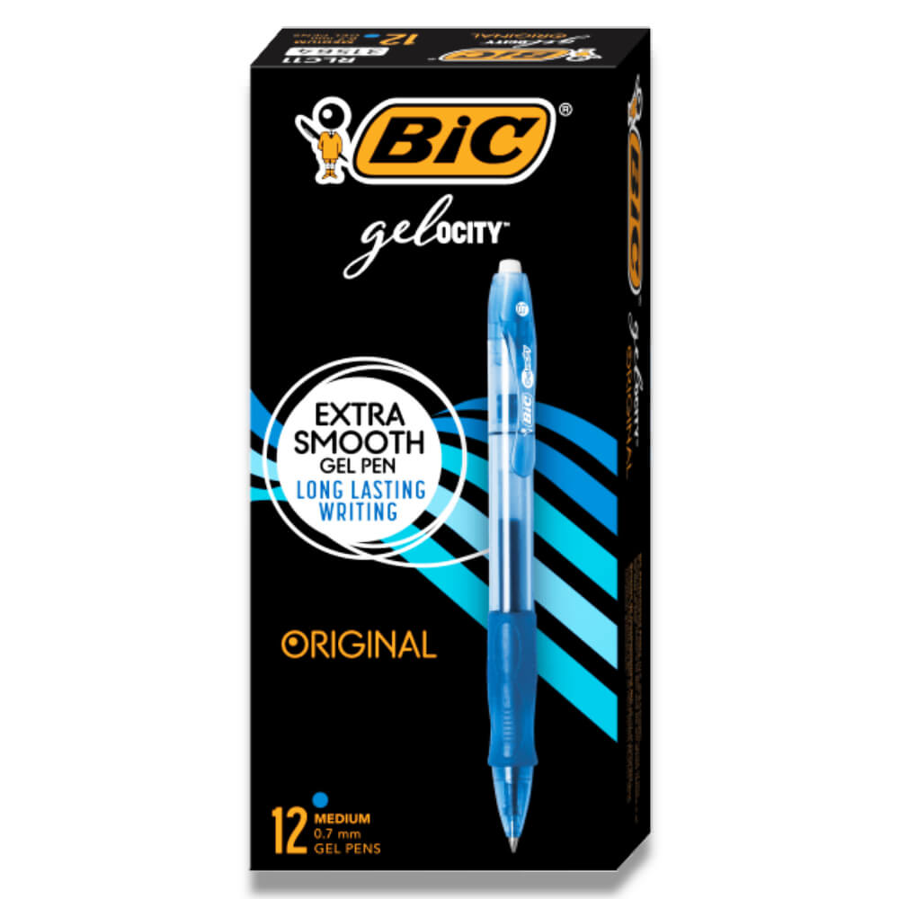 BIC Gel-ocity Retractable Gel Pen, Blue Ink, 0.7mm Medium Tip, 12 Count Contarmarket