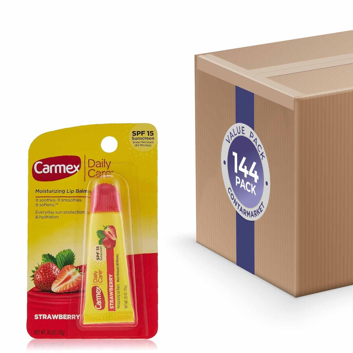 Carmex - Daily Care Lip Balm, Strawberry, SPF 15 - 0.35 Oz - 144 Pack