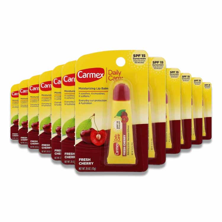 Carmex - Daily Care Moisturizing Lip Balm Tube Fresh Cherry SPF 15  0.35 oz - 12 Pack