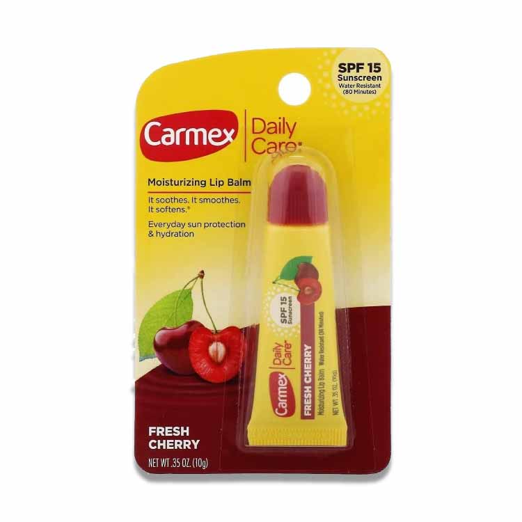 Carmex - Daily Care Moisturizing Lip Balm Tube, Fresh Cherry, SPF 15, 0.35 Oz - 12 Pack