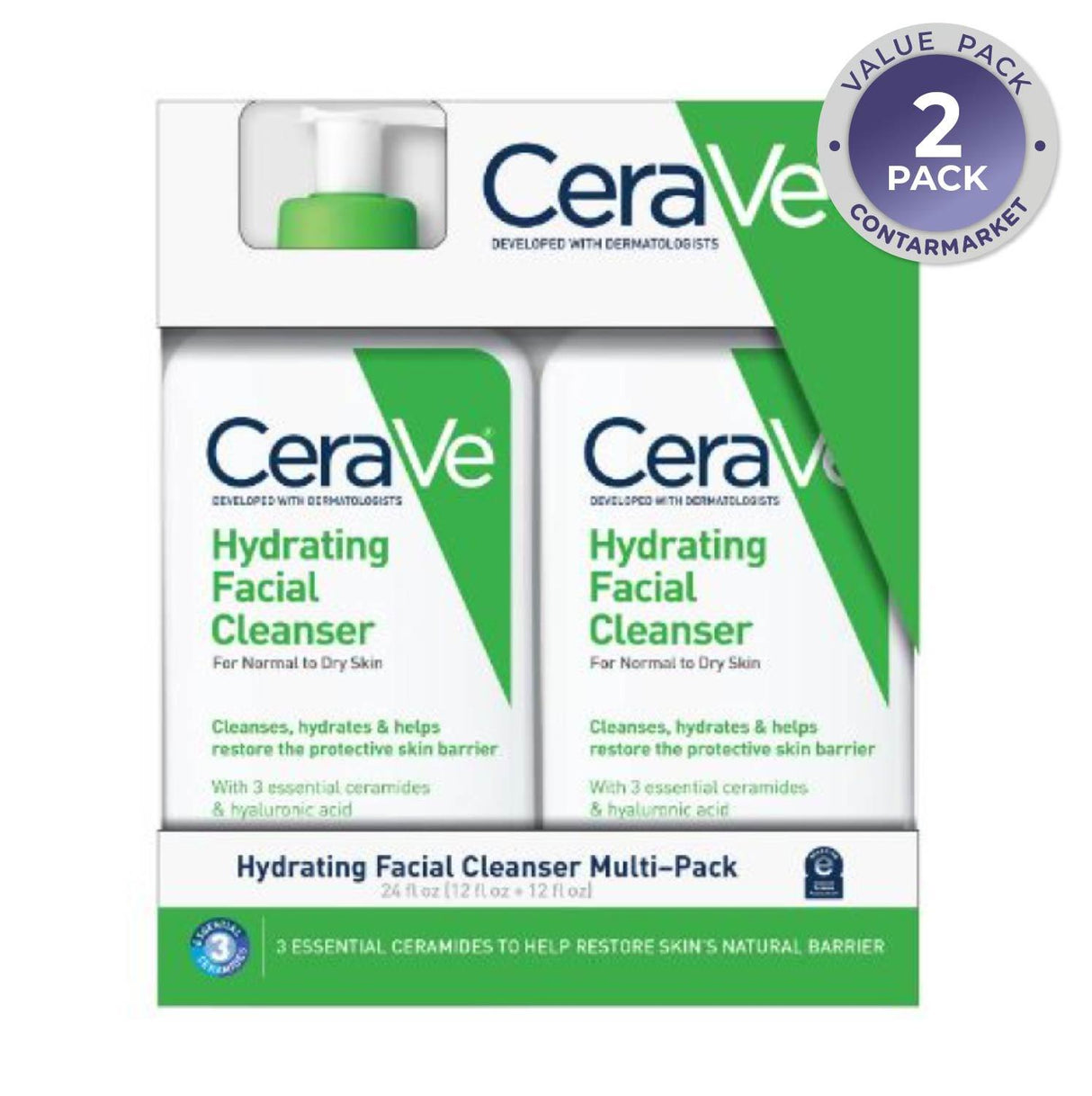 CeraVe Hydrating Facial Cleanser, Normal to Dry Skin - 12 fl. oz., 2 pk.