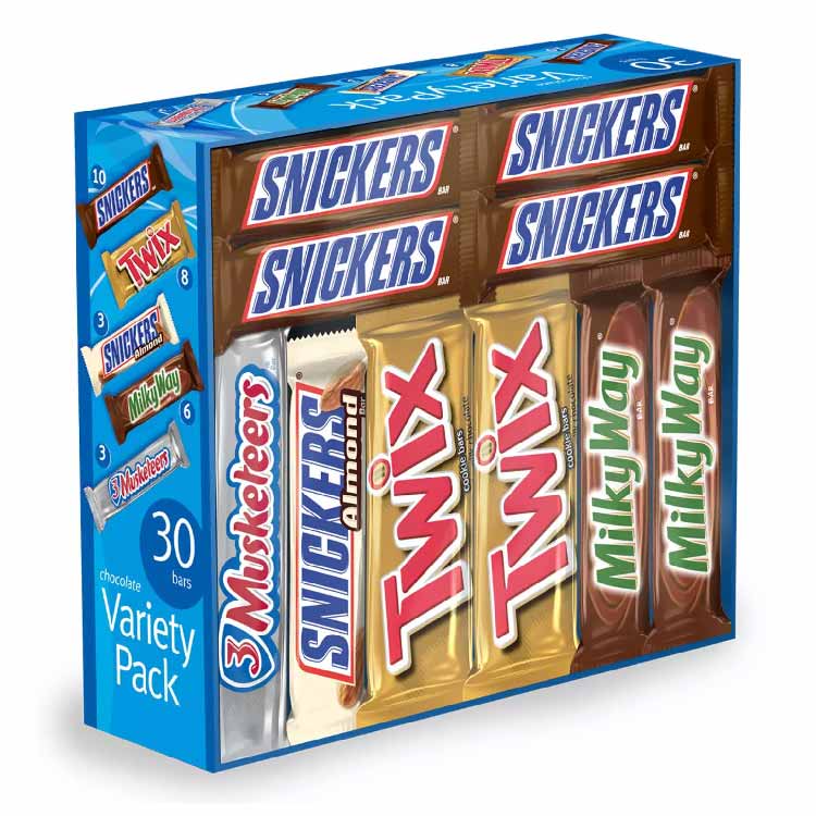 Snickers, Twix, Milky Way and More Full Size Candy Bars Variety Pack - 55 Oz - 30 Ct