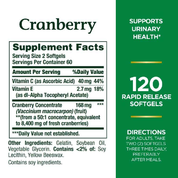 Nature's Bounty Cranberry Fruit 4200mg Plus Vitamin C, 120 Softgels- 12 Pack