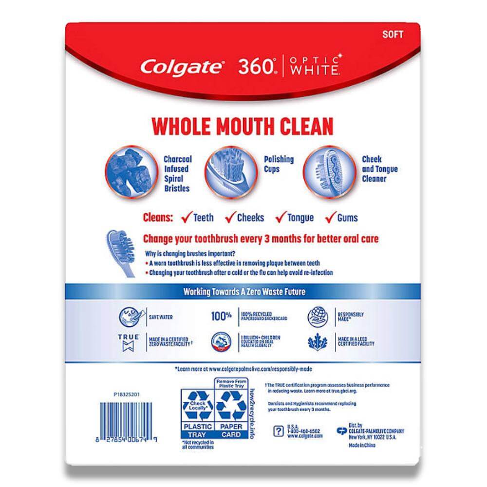 Colgate Optic White 360 Manual Toothbrush Soft - 8 Pack Contarmarket