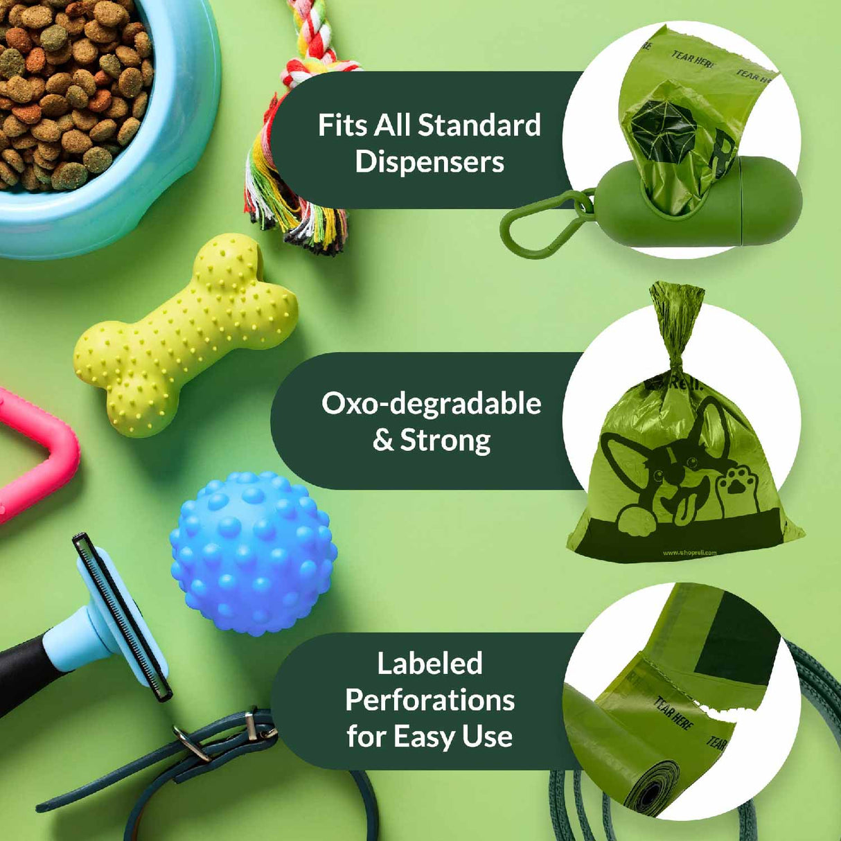 Reli - Eco-Friendly Dog Poop Bags - 180 Bags + Dispenser
