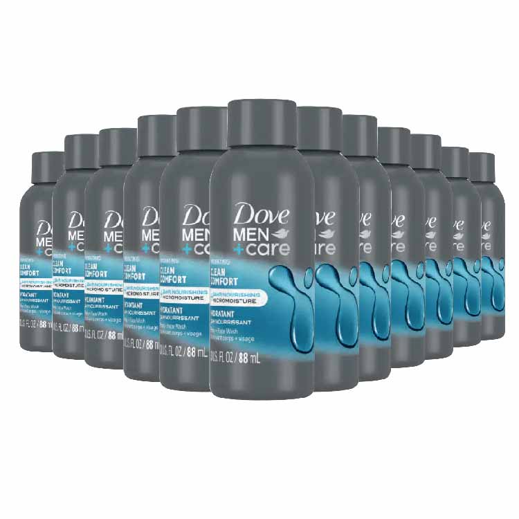 Dove - Care Body and Face Wash, Clean Comfort for Men - 3 oz - 24 Pack - Travel Size