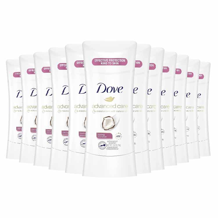 Dove Advanced Care Antiperspirant Deodorant Stick Caring Coconut - 2.6 Oz - 12 Pack