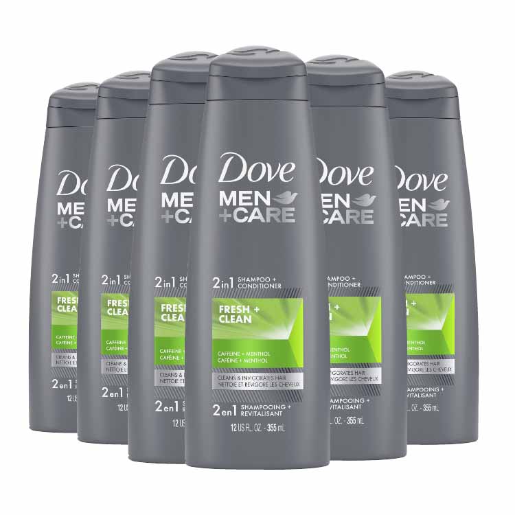 Dove - Men + Care, 2 in 1 Shampoo + Conditioner, Fresh + Clean, Caffeine + Menthol - 12 Oz - 6 Pack