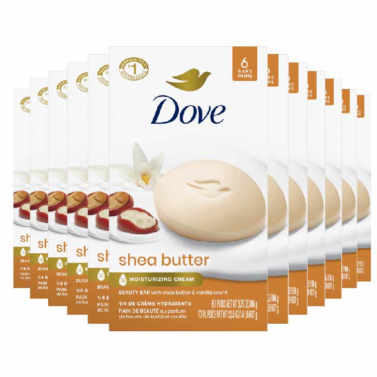 Dove Beauty Bar  for Gentle Soft Skin Care Shea Butter 3.75 OZ  6 ct - 12 Pack (72 ct)