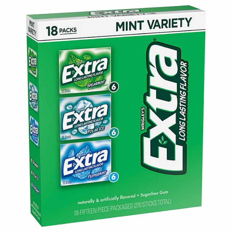 Extra - Mint Sugar Free Chewing Gum Bulk Variety Pack - 15 pc - 18 Pack