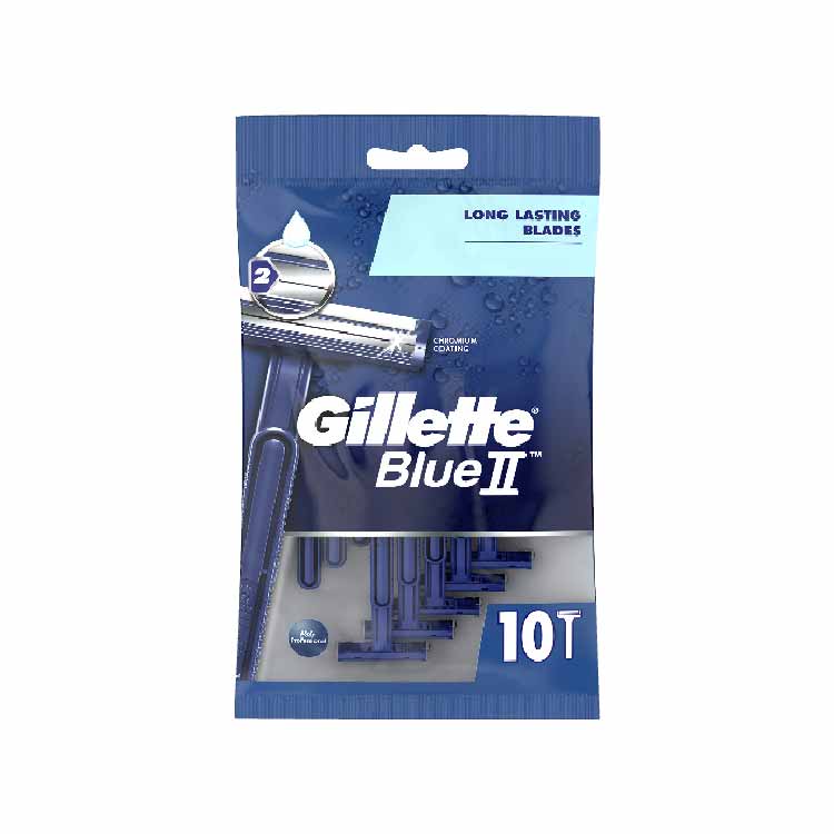 Gillette Blue II  Chromium Coating Long Lasting Blades 10 (ea) - 12 pack