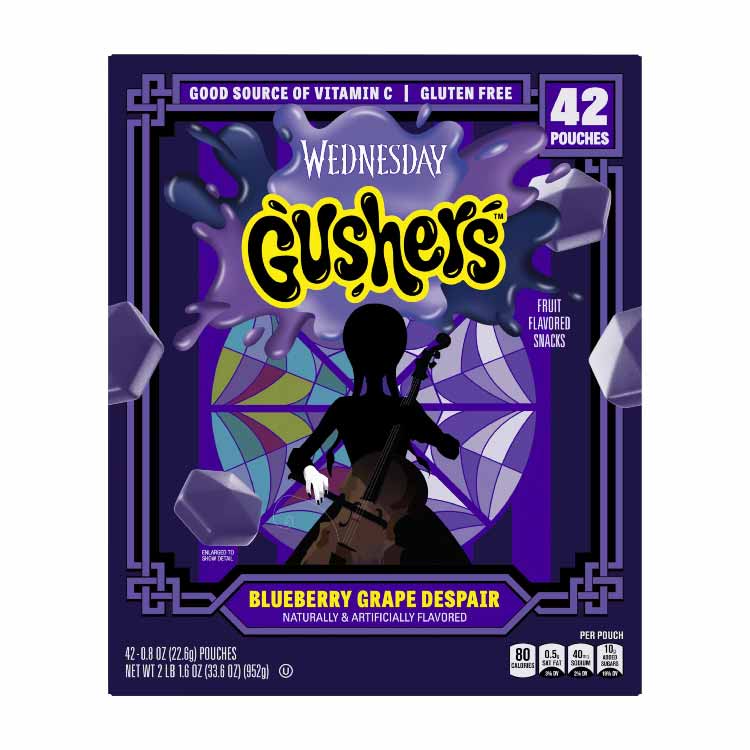 Gushers Fruit Snacks - Wednesday Addams Limited Edition, Assorted Flavors, 42 Count Pack