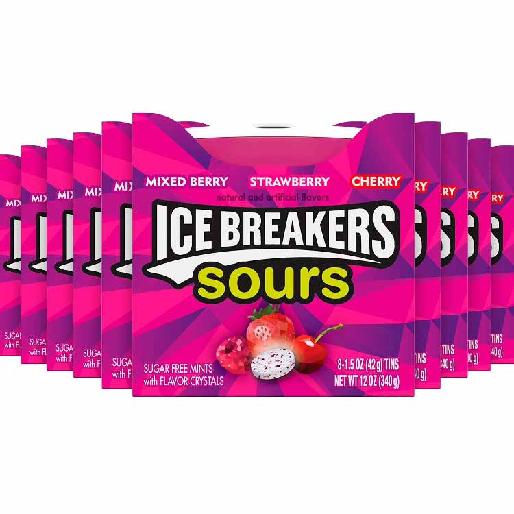 Ice Breakers Sours Sugar Free Mints, Mixed Berry, Strawberry, Cherry 8 ct  - 24 Pack - ( 192 ct )