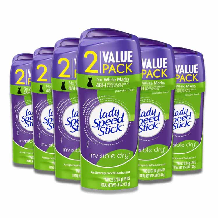 Lady Speed - Stick Antiperspirant, Invisible Dry Powder Fresh, Twin pack - 2.3 Oz - 6 Pack