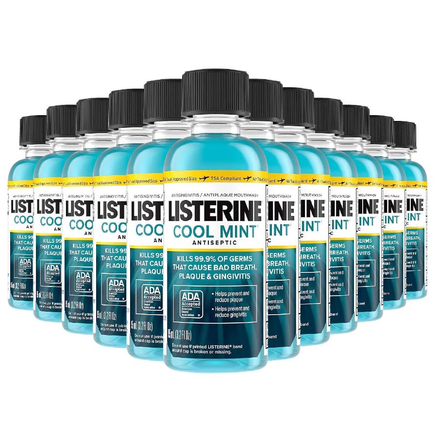 Listerine Cool Mint Mouthwash - 3.2 oz - 12 Pack - Travel Size