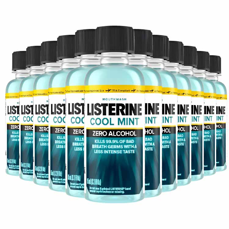 Listerine Cool Mint Mouthwash - Zero Alcohol - 3.2 oz - 24 Pack - Travel Size