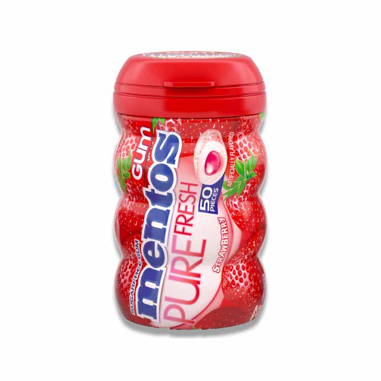 Mentos Pure Fresh Gum - Strawberry Flavor, Sugar-Free, Long-Lasting Freshness, 4 Pack