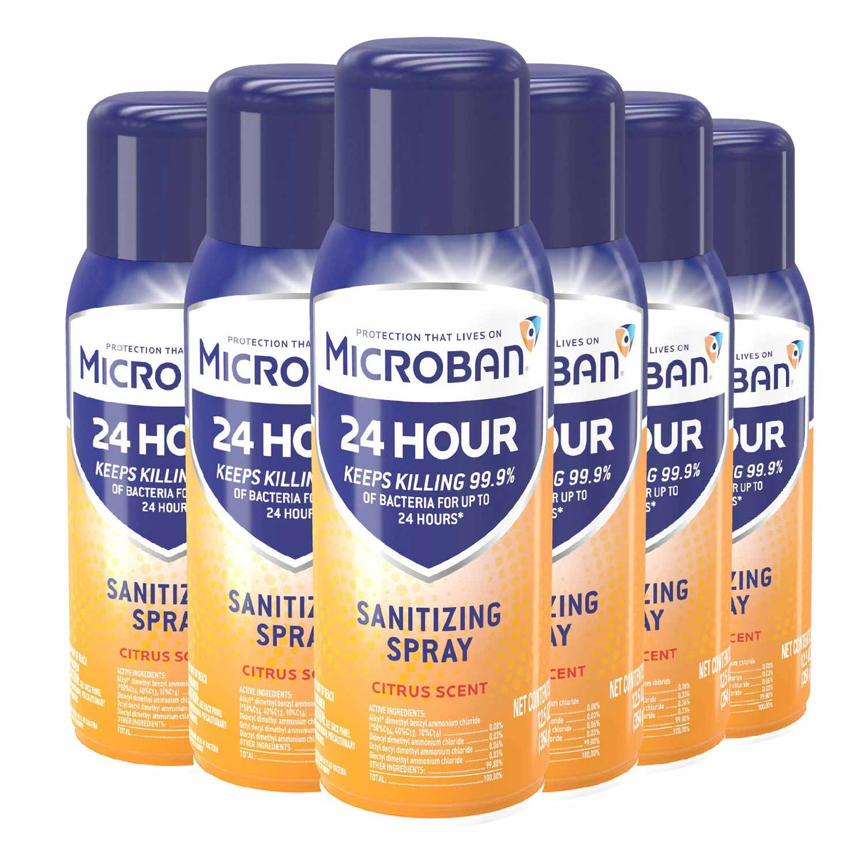 Microban 24 Hour Aerosol Spray Disinfectant, Citrus Scent – 15 oz - 6 Pack