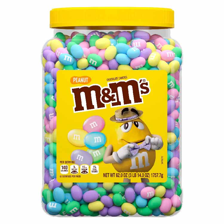 M&M's Peanut Chocolate Pastel Easter Candy Jar - 62 Oz