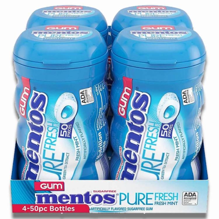 Mentos Pure Fresh Sugar-Free Chewing Gum Fresh Mint (50 Ct, 4 Pack) Contarmarket