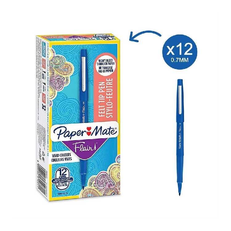 Paper Mate - Flair Felt Tip Pens Medium Point Blue  12 Ct