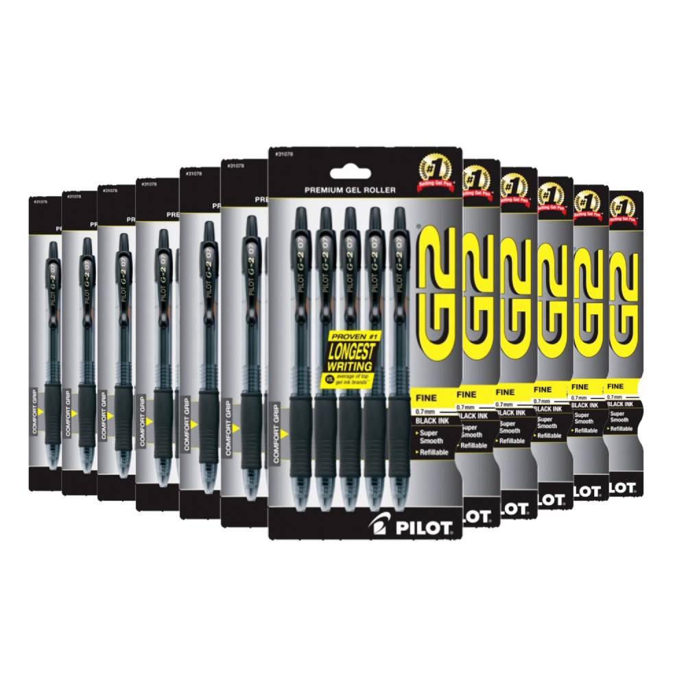 Pilot G2 Retractable Premium Gel Ink Roller Ball Pens, Fine Point, Black Ink 5 ea - 12 Pack