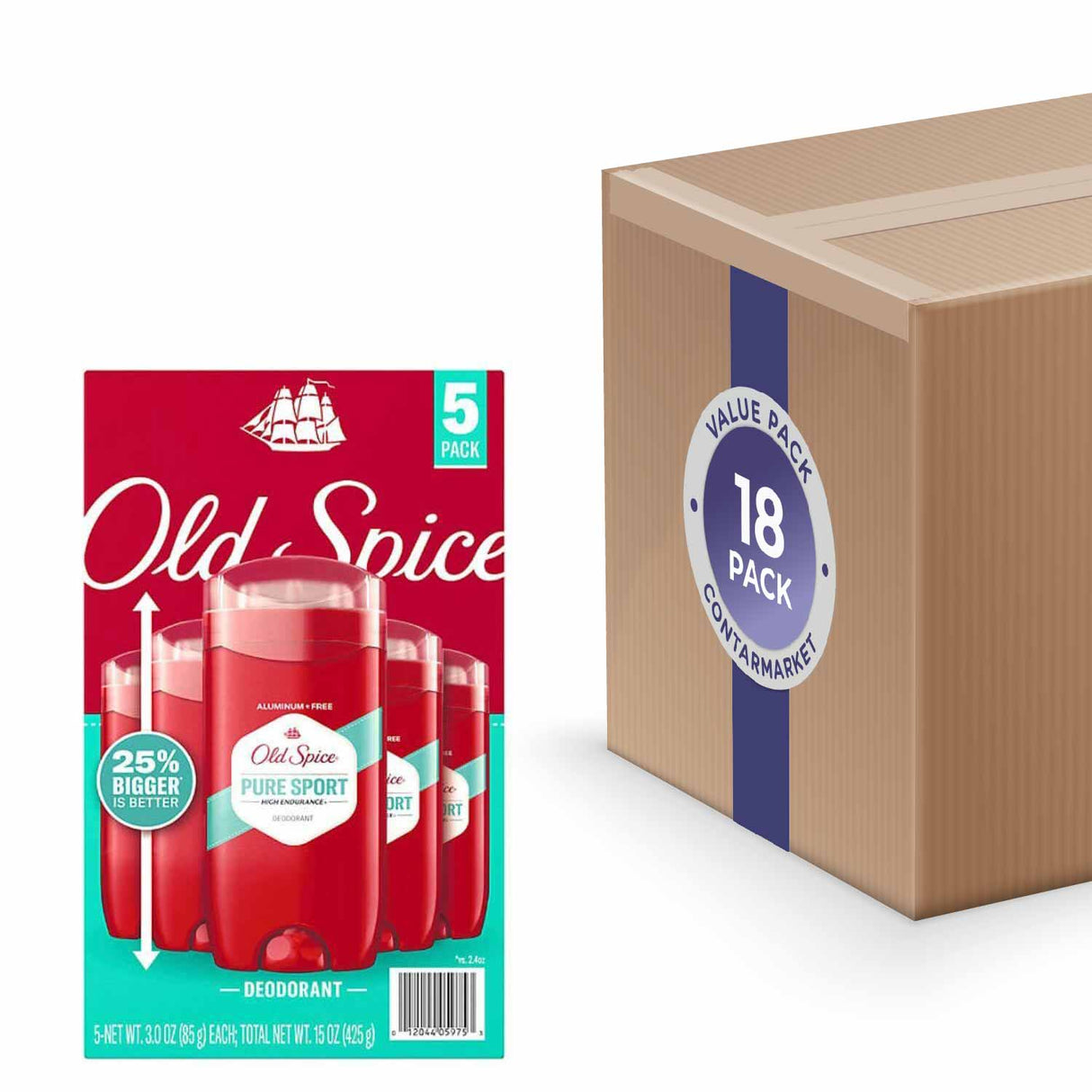 Old Spice - High Endurance Deodorant, 48H Protection, Pure Sport 3.0 Oz, 5 Ct - 18 Pack