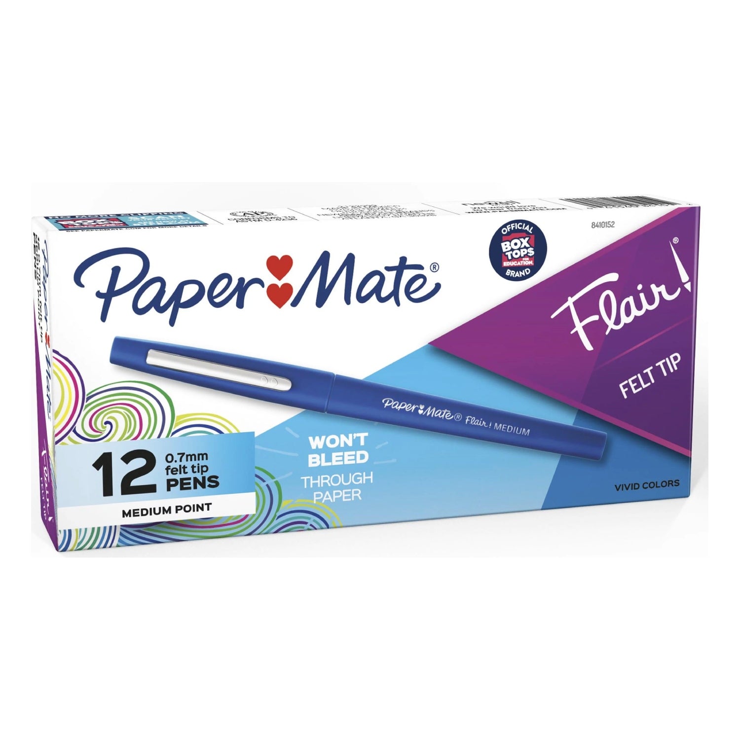Paper Mate Flair Point Guard Felt Tip Marker Pens, Flair Needle Tip, 0.7mm  - 12 / Box - Blue Ink 