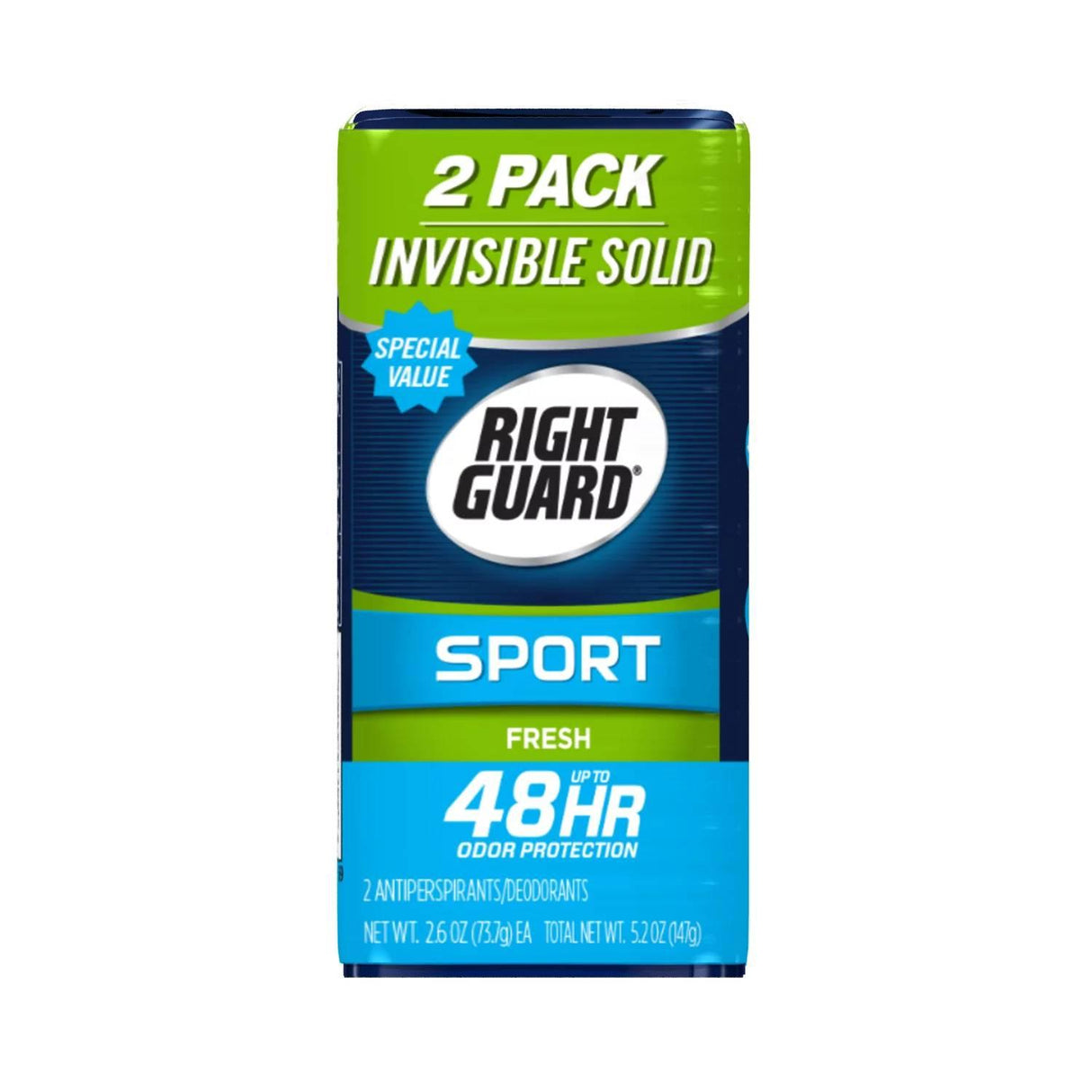 Right Guard Sport Antiperspirant Deodorant Invisible Solid Stick, Fresh  Twin Pack 5.2 Oz