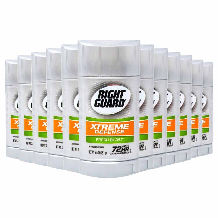 Right Guard - Xtreme Defense, Antiperspirant Deodorant, Solid Stick, Fresh Blast - 2.6 oz - 12 Pack