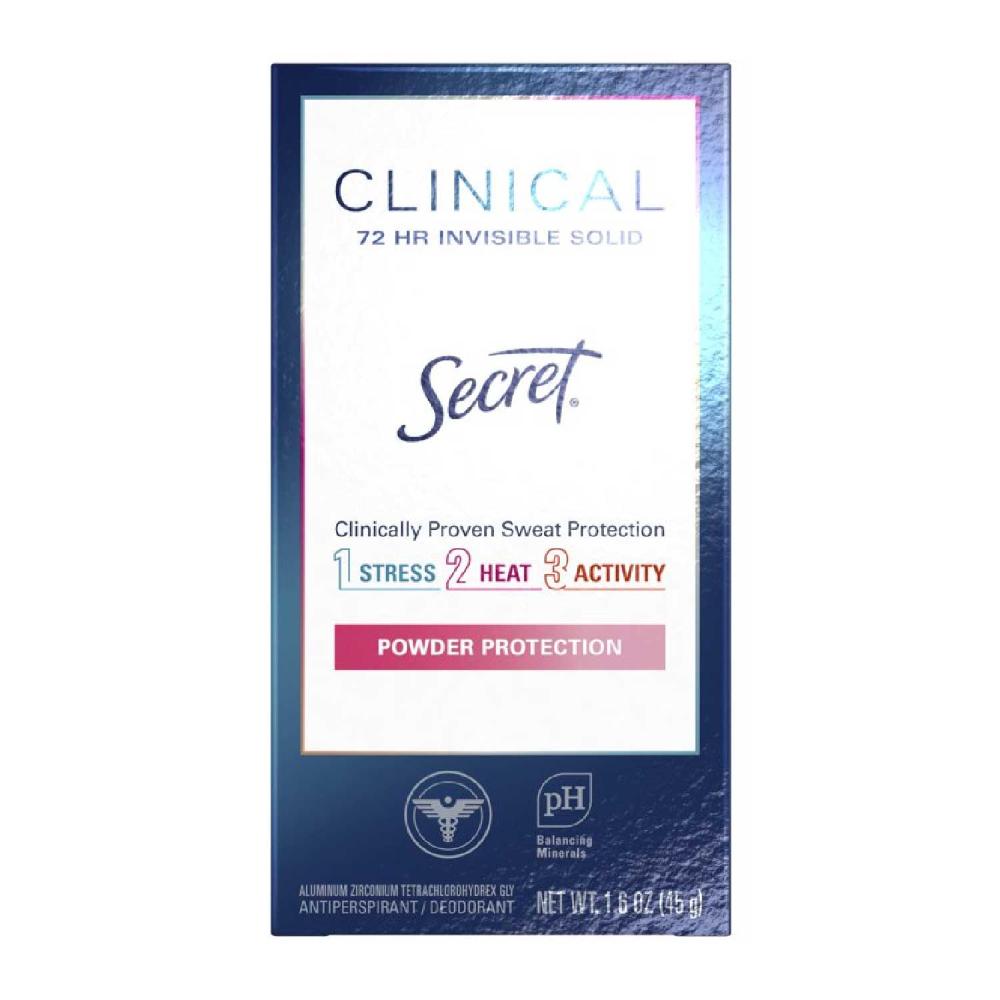 Secret - Clinical Strength, Invisible Solid, Powder Protection Antiperspirant & Deodorant - 1.6 Oz -12 Pack