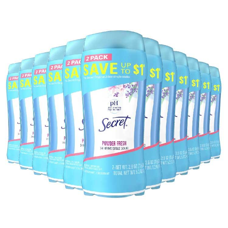 Secret  Anti-Perspirant Deodorant Invisible Solid Powder Fresh Twin Pack - 2.6 Oz - 6 Pack