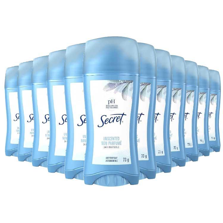 Secret - Invisible Solid Antiperspirant Deodorant, Unscented - 2.6 Oz  - 12 Pack